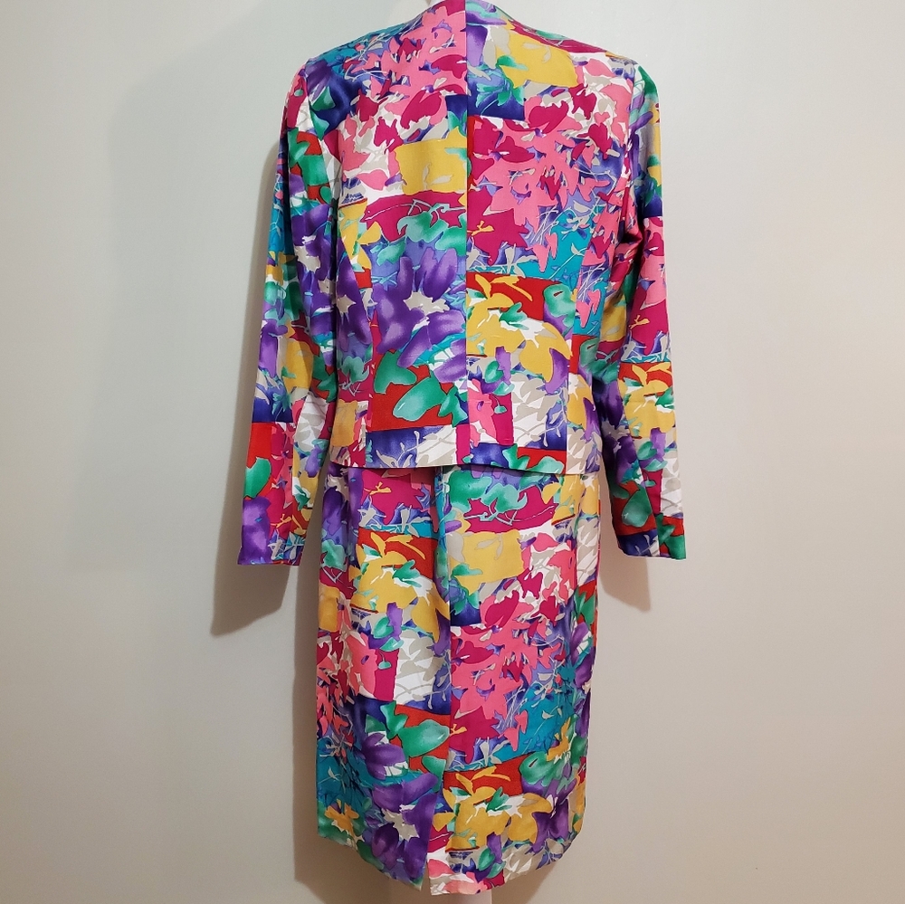 Anne Crimmins for UMI Collections vtg silk floral straight skirt blazer suit 8 - Picture 3 of 12